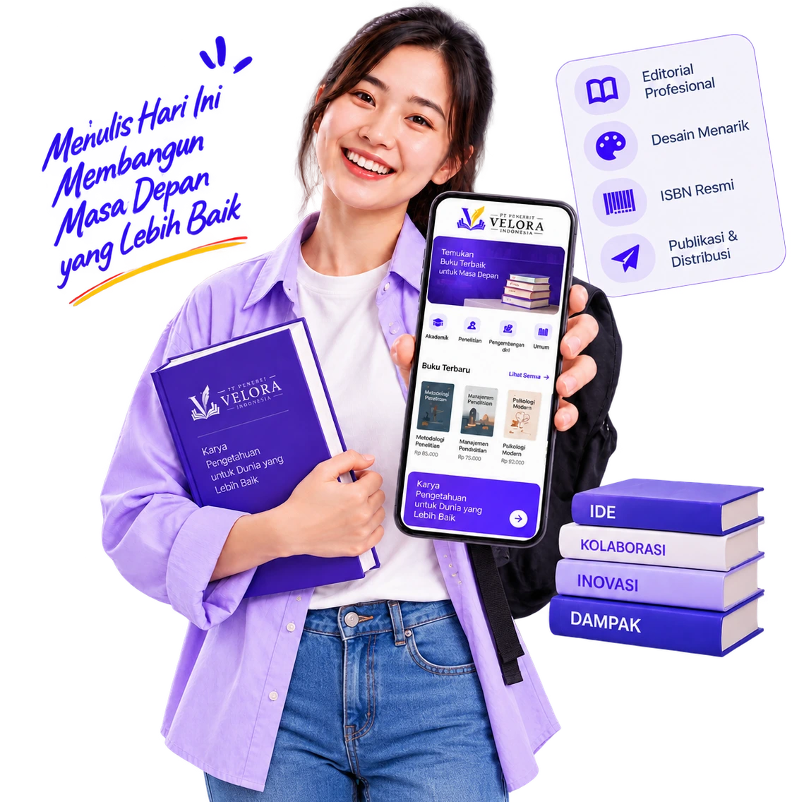 Visual penerbitan buku PT Penerbit Velora Indonesia